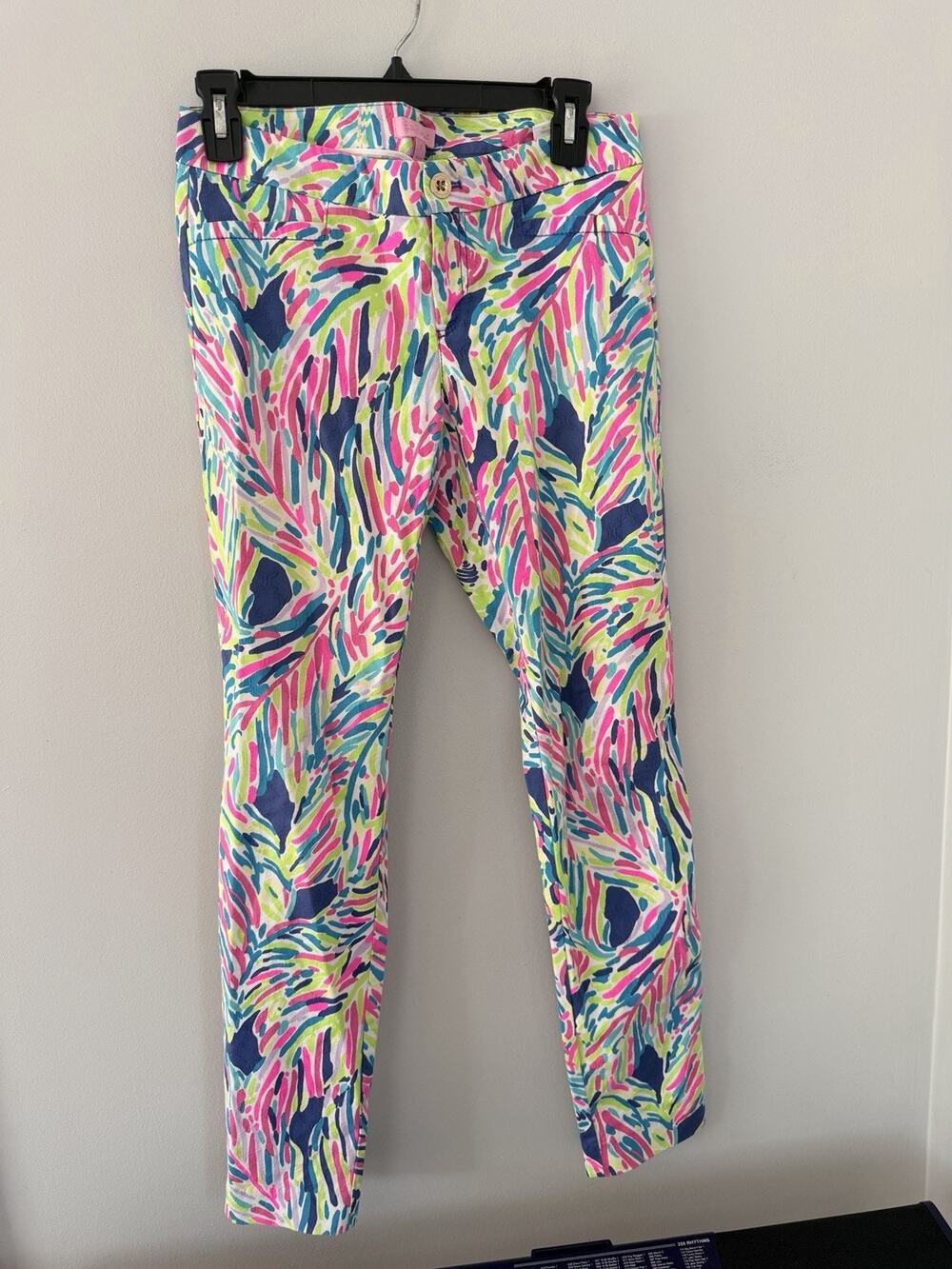 Lilly Pulitzer Kelly Textured Ankle Length Skinny Pant Indigo Palm Reader SZE 2